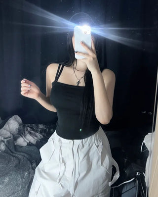 Daily Plain Crop Strap Sleeveless Layered Basic Essential