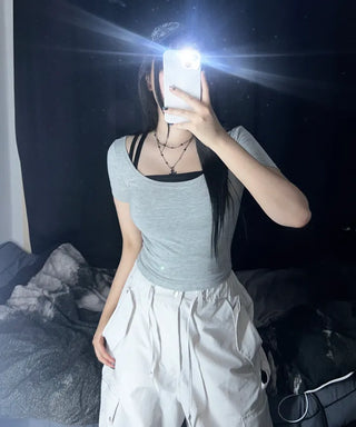Daily Plain Crop Strap Sleeveless Layered Basic Essential