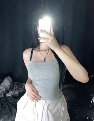 Daily Plain Crop Strap Sleeveless Layered Basic Essential