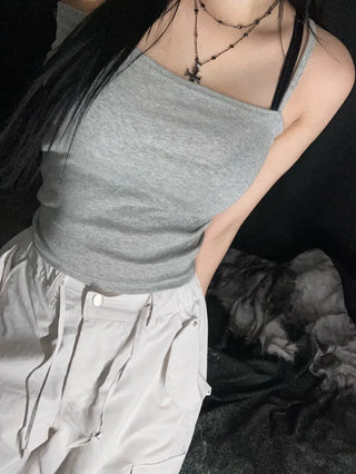 Daily Plain Crop Strap Sleeveless Layered Basic Essential
