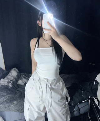 Daily Plain Crop Strap Sleeveless Layered Basic Essential