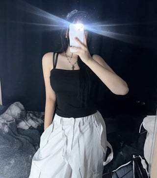 Daily Plain Crop Strap Sleeveless Layered Basic Essential