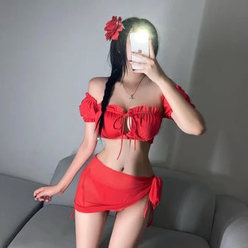 Resort Cover-up Puff Off-Shoulder Short Sleeve Bikini Perfect