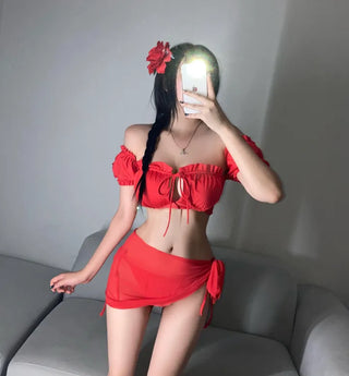 Resort Cover-up Puff Off-Shoulder Short Sleeve Bikini Perfect