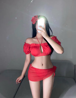 Resort Cover-up Puff Off-Shoulder Short Sleeve Bikini Perfect