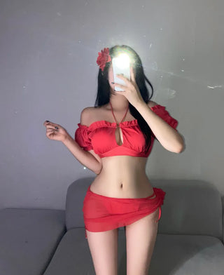 Resort Cover-up Puff Off-Shoulder Short Sleeve Bikini Perfect