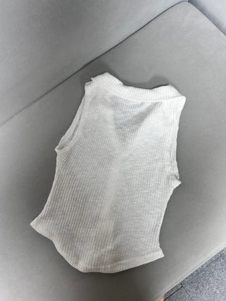 Stretchy V-Shirt Collared Ribbed Sleeveless Shirt Daily Crop