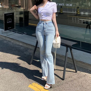 Asymmetrical Half-Off-Shoulder Short-Sleeve Shirt Off-Shoulder Short Sleeve