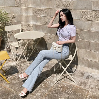 Asymmetrical Half-Off-Shoulder Short-Sleeve Shirt Off-Shoulder Short Sleeve