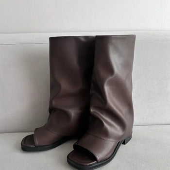 Open-toe Mid-heel Folding Boots Fold Flip-flops Sandal Warmer