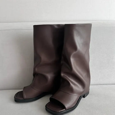Open-toe Mid-heel Folding Boots Fold Flip-flops Sandal Warmer