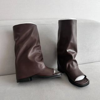 Open-toe Mid-heel Folding Boots Fold Flip-flops Sandal Warmer