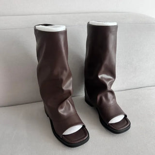 Open-toe Mid-heel Folding Boots Fold Flip-flops Sandal Warmer