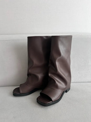 Open-toe Mid-heel Folding Boots Fold Flip-flops Sandal Warmer