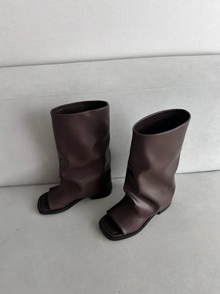 Open-toe Mid-heel Folding Boots Fold Flip-flops Sandal Warmer