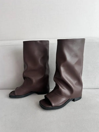 Open-toe Mid-heel Folding Boots Fold Flip-flops Sandal Warmer