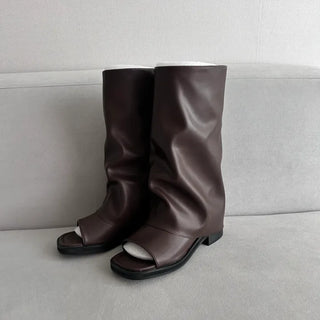 Open-toe Mid-heel Folding Boots Fold Flip-flops Sandal Warmer