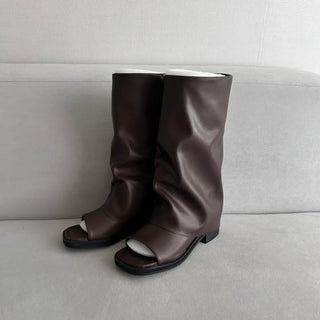 Open-toe Mid-heel Folding Boots Fold Flip-flops Sandal Warmer