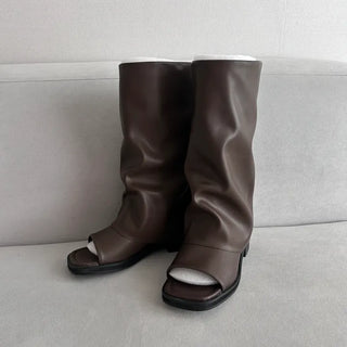 Open-toe Mid-heel Folding Boots Fold Flip-flops Sandal Warmer