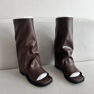 Open-toe Mid-heel Folding Boots Fold Flip-flops Sandal Warmer