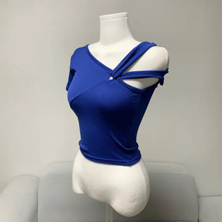 Asymmetrical Twist Half-Off Short Sleeve T-shirt Tee Crop