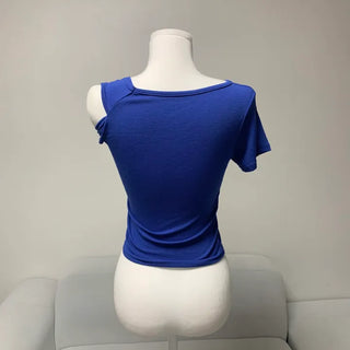 Asymmetrical Twist Half-Off Short Sleeve T-shirt Tee Crop