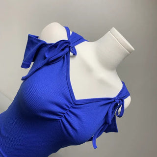 Ribbon Off-shoulder Shirred Short Sleeve T-shirt Sexy Glam