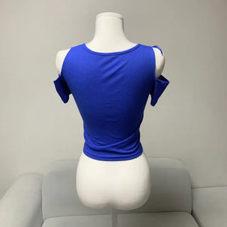 Ribbon Off-shoulder Shirred Short Sleeve T-shirt Sexy Glam