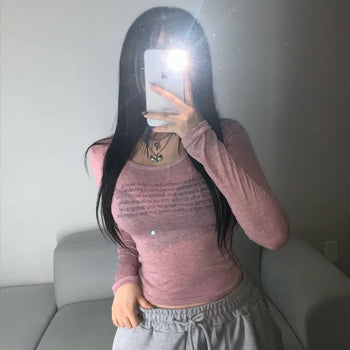 Bri Lettering See-through Long Sleeve Summer Anti-shading Tee