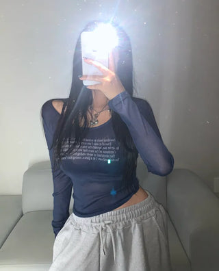 Bri Lettering See-through Long Sleeve Summer Anti-shading Tee