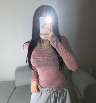 Bri Lettering See-through Long Sleeve Summer Anti-shading Tee