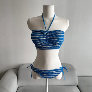 Halter Ribbon Striped Tube Top Bikini Staycation Look