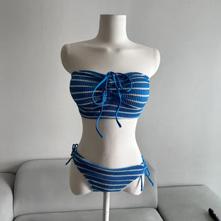 Halter Ribbon Striped Tube Top Bikini Staycation Look