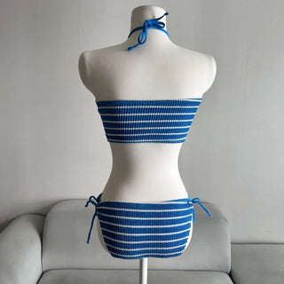 Halter Ribbon Striped Tube Top Bikini Staycation Look