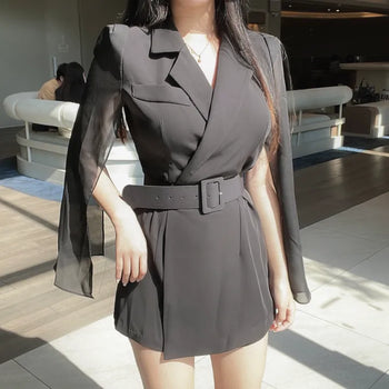Goddess Chiffon Cape Jumpsuit Belt Wedding Guest Look