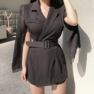 Goddess Chiffon Cape Jumpsuit Belt Wedding Guest Look