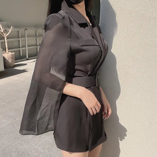 Goddess Chiffon Cape Jumpsuit Belt Wedding Guest Look