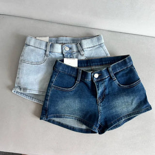 Low-Rise Washed Denim Hip Dip Correction Pads High-Waist