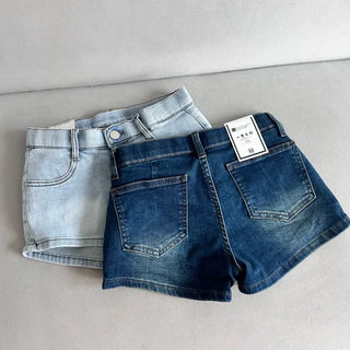 Low-Rise Washed Denim Hip Dip Correction Pads High-Waist