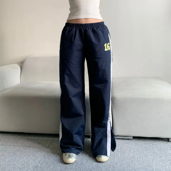 Sixteen Elastic Waist Track Pants Low-Rise Hip Correction