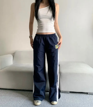 Sixteen Elastic Waist Track Pants Low-Rise Hip Correction