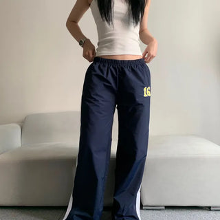Sixteen Elastic Waist Track Pants Low-Rise Hip Correction