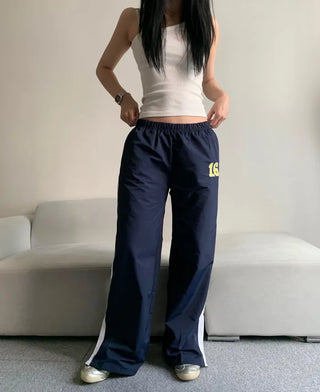 Sixteen Elastic Waist Track Pants Low-Rise Hip Correction