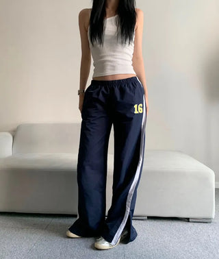 Sixteen Elastic Waist Track Pants Low-Rise Hip Correction