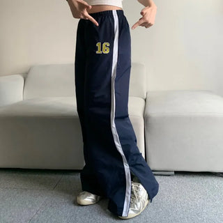 Sixteen Elastic Waist Track Pants Low-Rise Hip Correction