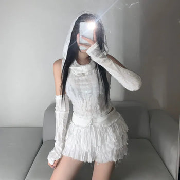 Vintage Sleeveless Hooded Warmer Set Hand Hoodie Crop
