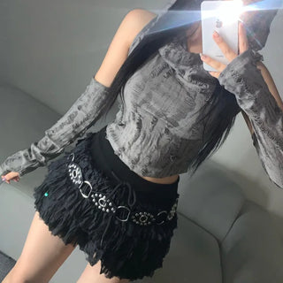 Vintage Sleeveless Hooded Warmer Set Hand Hoodie Crop