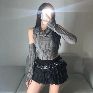 Vintage Sleeveless Hooded Warmer Set Hand Hoodie Crop