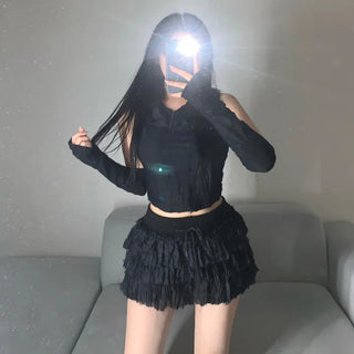 Vintage Sleeveless Hooded Warmer Set Hand Hoodie Crop