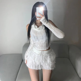 Vintage Sleeveless Hooded Warmer Set Hand Hoodie Crop